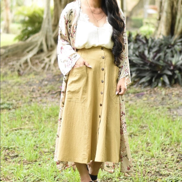 The House Of Gentry Dresses & Skirts - Button Down Mustard Midi Skirt